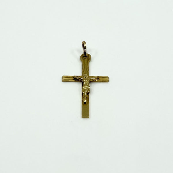 Vintage 9ct Gold Reversible Engraved Christian Cross Crucifix Pendant Charm 375