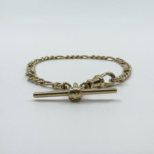 Vintage 9ct Gold Figaro Links with Dog Clip & T-Bar Charm 7.8” Bracelet 375 9.5g