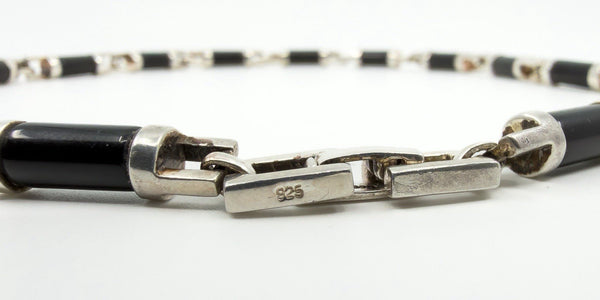 Unusal Sterling Silver Chunky Black Onyx 17.8" Fancy Link Chain Necklace 925 52g