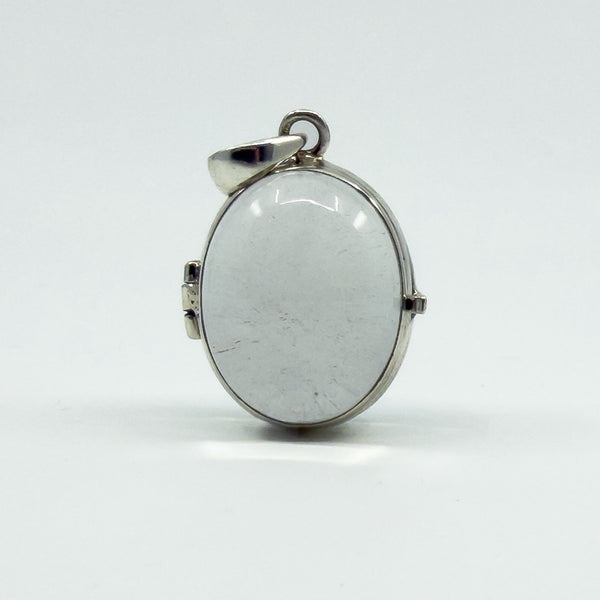 Large Chunky Sterling Silver Oval Double Sided Glass Orb Photo Locket 925