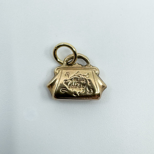 Vintage 9ct Gold Engraved Handbag Purse Pendant / Charm 375