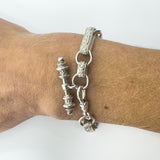 Vintage Sterling Silver Fancy Link Engraved T-Bar & Dog Clip 8” Bracelet 925 23g