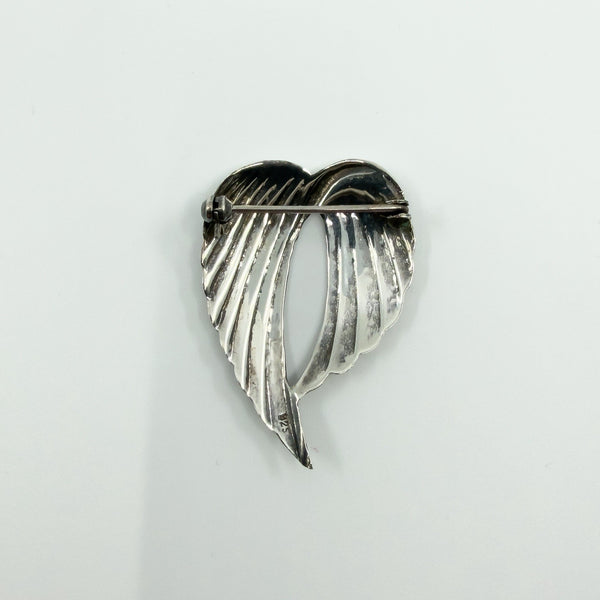 Large Sterling Silver Vintage Double Angel Wings Brooch 925