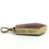 Large Chunky Vintage 9ct Gold Double Sided Green & Orange Agate Fob Pendant 375