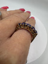 Chunky Vintage 9ct Gold 2.65ct Amethyst 5 Stone Ring Size Q 