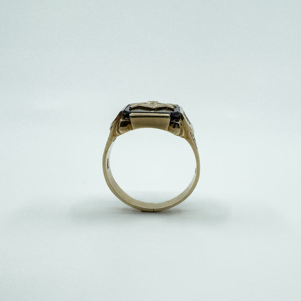 Vintage 10ct Gold Masonic Black Onyx Signet Ring 375 Size V - W intial G