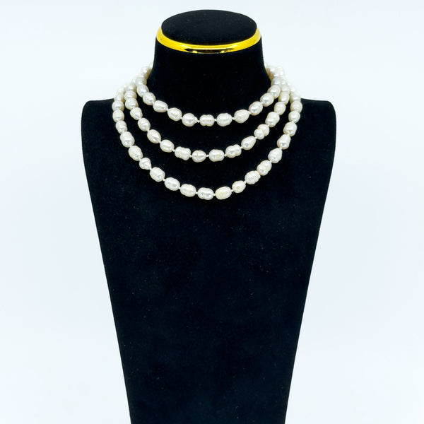 Extra Long Chunky Freshwater White Pearl 42" Necklace