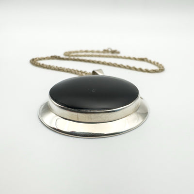 Large Chunky Black Onyx Pendant & 18” Chain in Sterling Silver 925