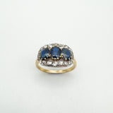Antique 18ct Gold1.80ct Trilogy Sapphire & Rose Cut Diamond Ring Size R - S