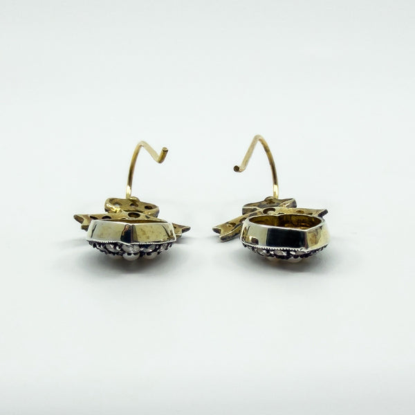 Silver Gilt Diamond & Pearl Puffy Heart Drop Bow Earrings 925