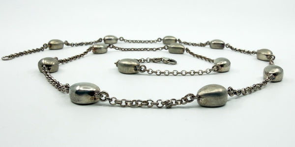 Vintage Sterling Silver Unusal Fancy Link Pebble 28.5" Necklace / Chain 925