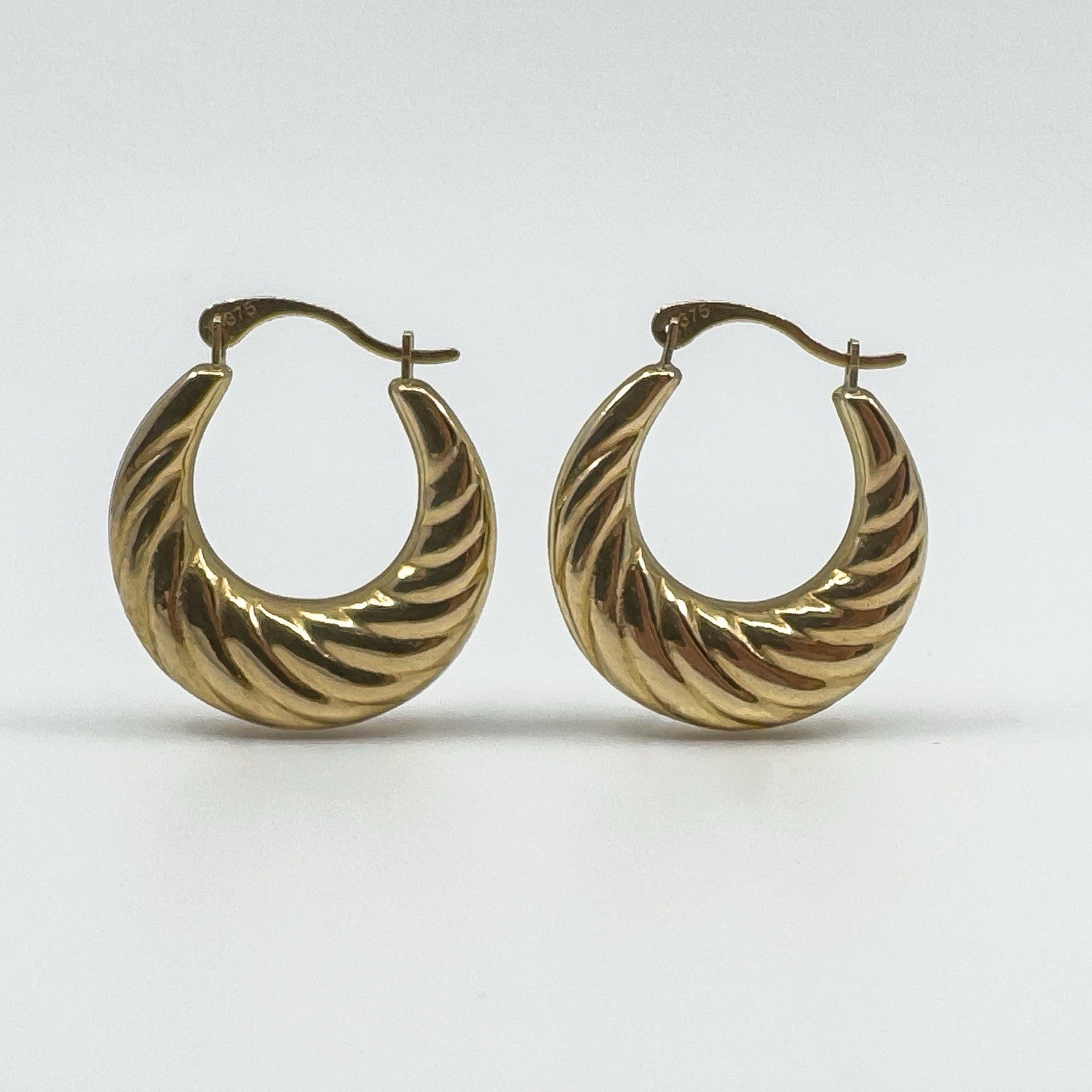 Vintage 9ct Gold Small Chunky Twisted Hoop Earrings