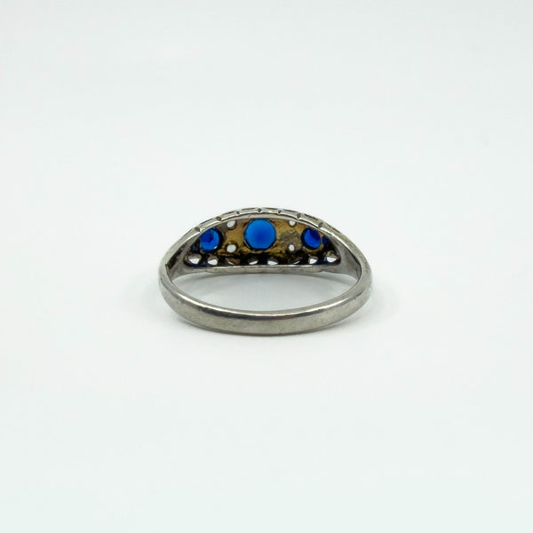 Vintage Sterling Silver Blue & White Paste Boat Ring 925 Size M - N