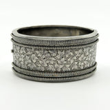Wide Antique 1883 Victorian Sterling Silver Engraved lvy Leaf Bangle 925