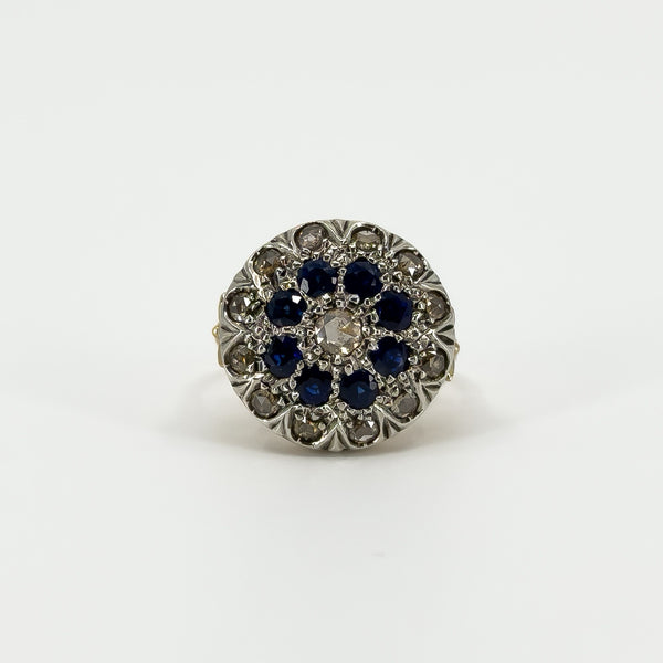 Antique Edwardian 14ct Gold Rose Cut Diamond & Sapphire Bombe Ring 585 Size O P