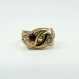 Antique 9ct Rose Gold Double Snake Diamond & Garnet Ring Size U (Chester 1909)