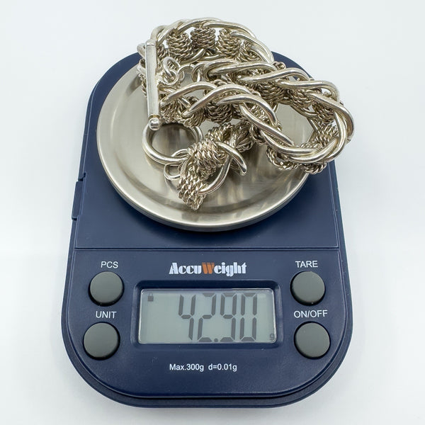 Sterling Silver Chunky Oval Roller Links 9.5” Bracelet & T-Bar Toggle 925 42g