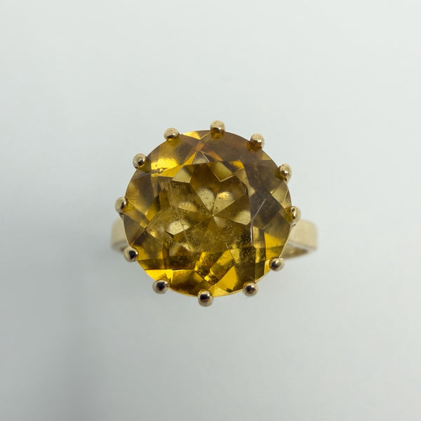 Vintage 9ct Gold 4.40ct Citrine Solitaire Cocktail Ring 375 Size K - L Birm 1992