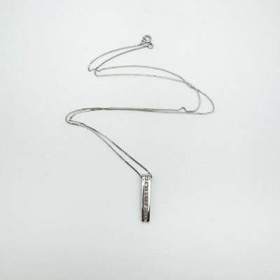 9ct White Gold 0.12ct Diamond Bar Drop Pendant & 18” Curb Chain