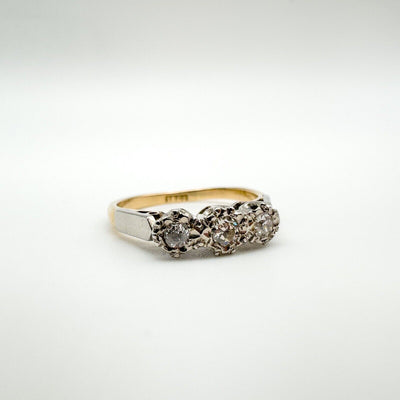 Vintage Antique 18ct Gold Diamond 0.15ct Trilogy Ring Size L - M 2.3g