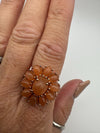 Huge Rose Gold on Silver Peach Moonstones Cluster Ring Size N  