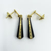 Vintage 9ct Gold & Onyx Dangle Drop Earrings 375 Art Deco Style (1981)