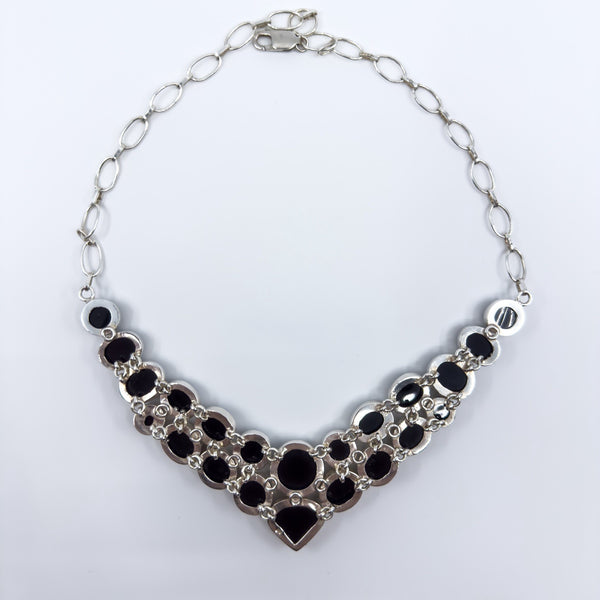 Unusal Sterling Silver Chunky Black Onyx 18" Necklace 925