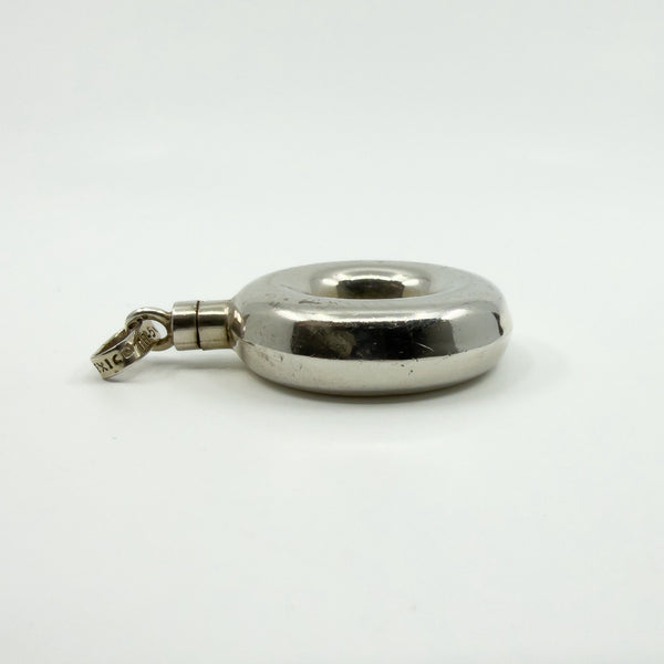 Unusual Chunky Vintage Sterling Silver Round Perfume / Poison Bottle Pendant 925