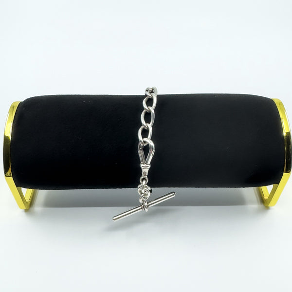 Antique Chunky Oval Links Bracelet with Dog Clip & T-Bar 925 31g