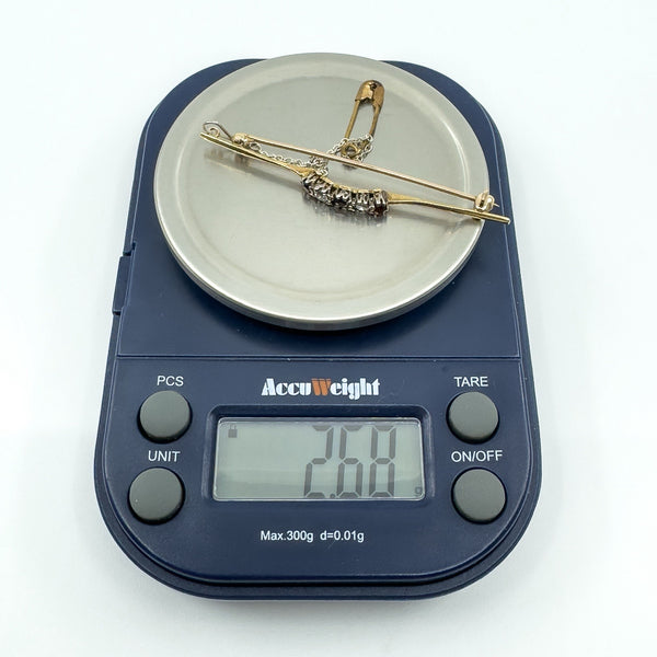 Vintage 18ct & 14ct Gold Diamond & Garnet Bar Brooch 750