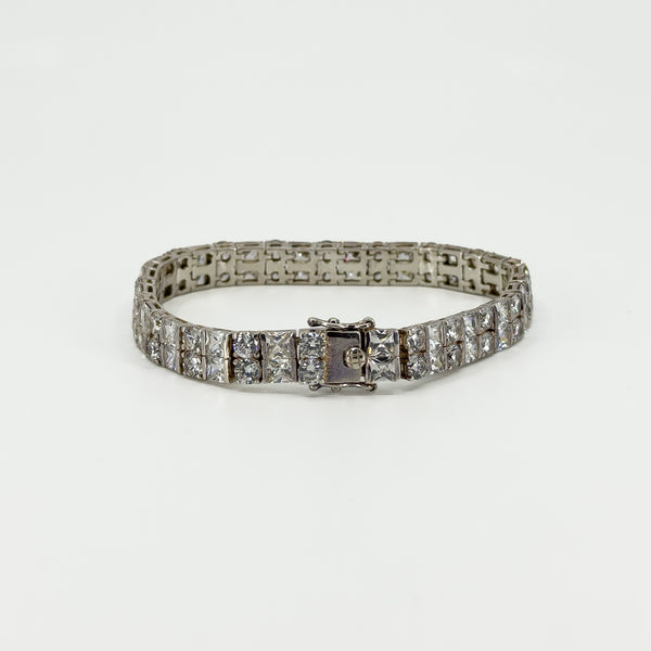 Chunky Sterling Silver 40ct Double Row CZ Tennis 8" Bracelet 925