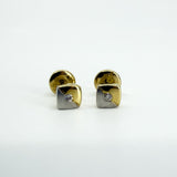 Small Chunky 14ct Gold Tiny Diamond Solitaire Square Stud Earrings 585