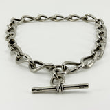 Chunky Antique Sterling Silver Oval Link 15” Albert Chain / Necklace & T-Bar 925