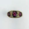 Vintage 9ct Gold Garnet Trilogy Ring Size O 1/2