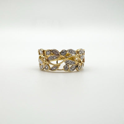 Vermeil Diamond Floral Band Leaf Ring in Sterling Silver 925 Size R - S Eternity