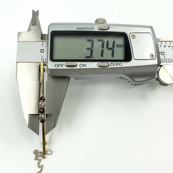 Vintage 18ct & 14ct Gold Diamond & Garnet Bar Brooch 750