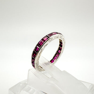 Vintage Antique Art Deco Platinum 1.6ct Ruby Full Eternity Band Ring Size K - L