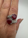 New 4ct Ruby Toi Et Moi Ring in Sterling Silver Size N