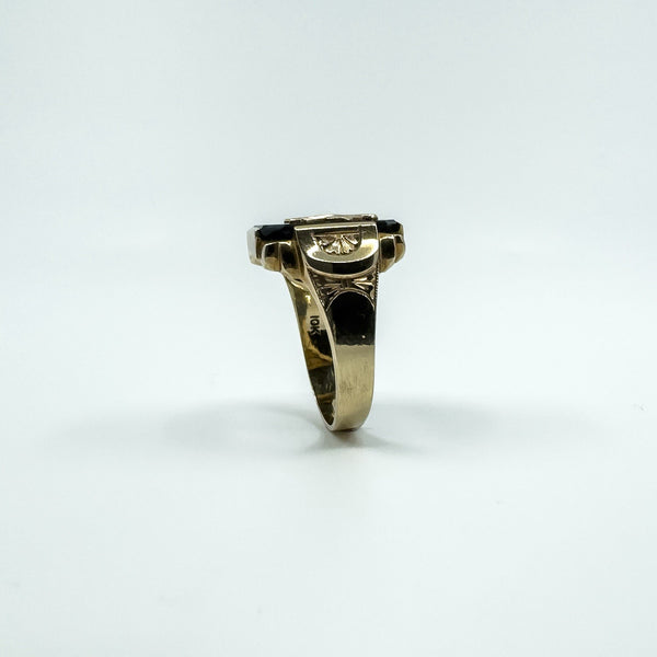 Vintage 10ct Gold Masonic Black Onyx Signet Ring 375 Size V - W intial G