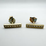 CZ Bar Drop Gold Plated Stud Earrings in Sterling Silver 925