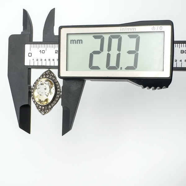 12ct Citrine & Diamond Navette Cocktail Ring in Sterling Silver 925 Size M - N