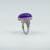 Large Sterling Silver 10ct Purple Chalcedony & Diamond Ring 925 Size N 
