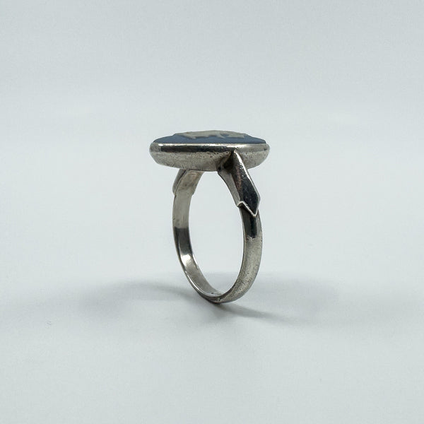 Vintage Sterling Silver Wedgewood Blue Jasper Ware Cameo Ring 925 Size J - K