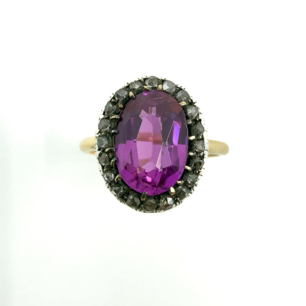 Antique / Art Deco 14ct Gold Pink Sapphire & Rose Cut Diamond Ring 585 Size O