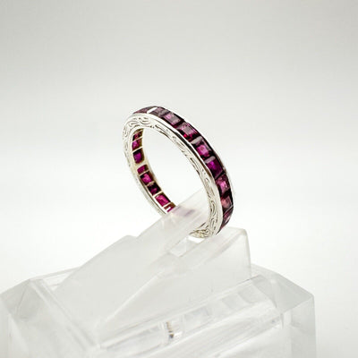 Vintage Antique Art Deco Platinum 1.6ct Ruby Full Eternity Band Ring Size K - L