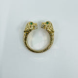 18ct Gold Gem Set Double Panther Head Ring Size O 750