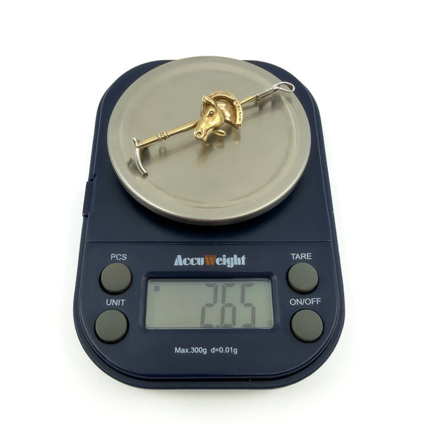 Vintage 9ct Gold Riding Crop Lucky Horseshoe Horse Bar Brooch 375