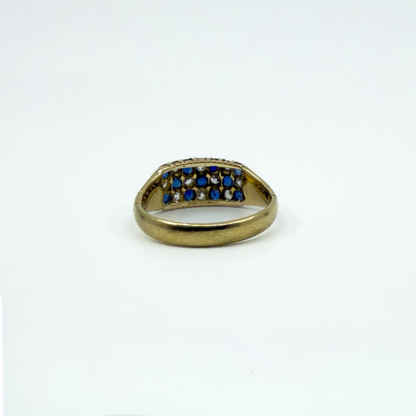 Antique Art Deco 18ct Gold Sapphire & Old Cut Diamond Half Hoop Ring 750 Size P