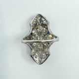 Antique / Art Deco Platinum Diamond & Sapphire Trilogy Navette Ring Size M