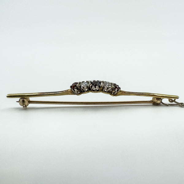 Vintage 18ct & 14ct Gold Diamond & Garnet Bar Brooch 750